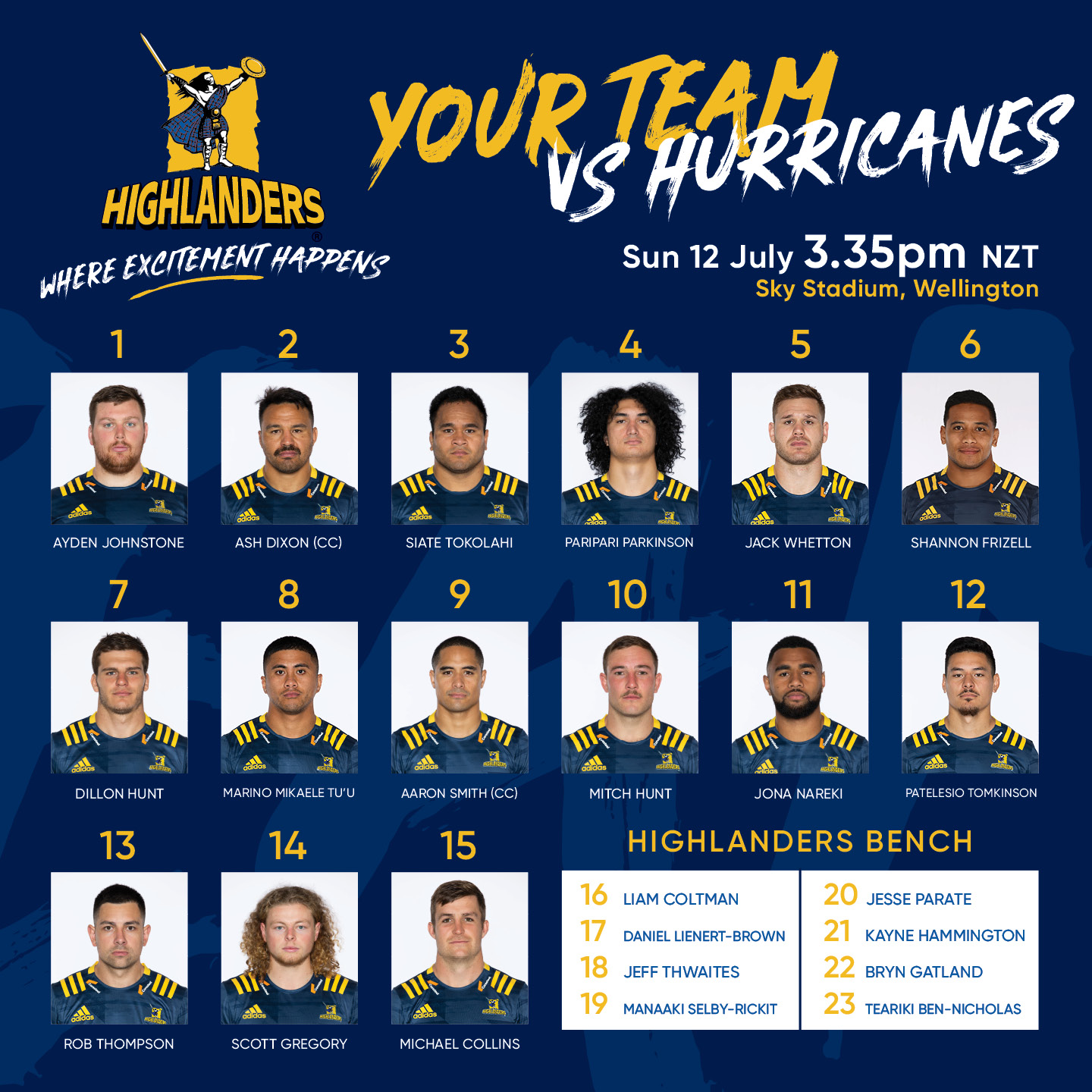 Highlanders Team Named to Play Hurricanes My Little Local